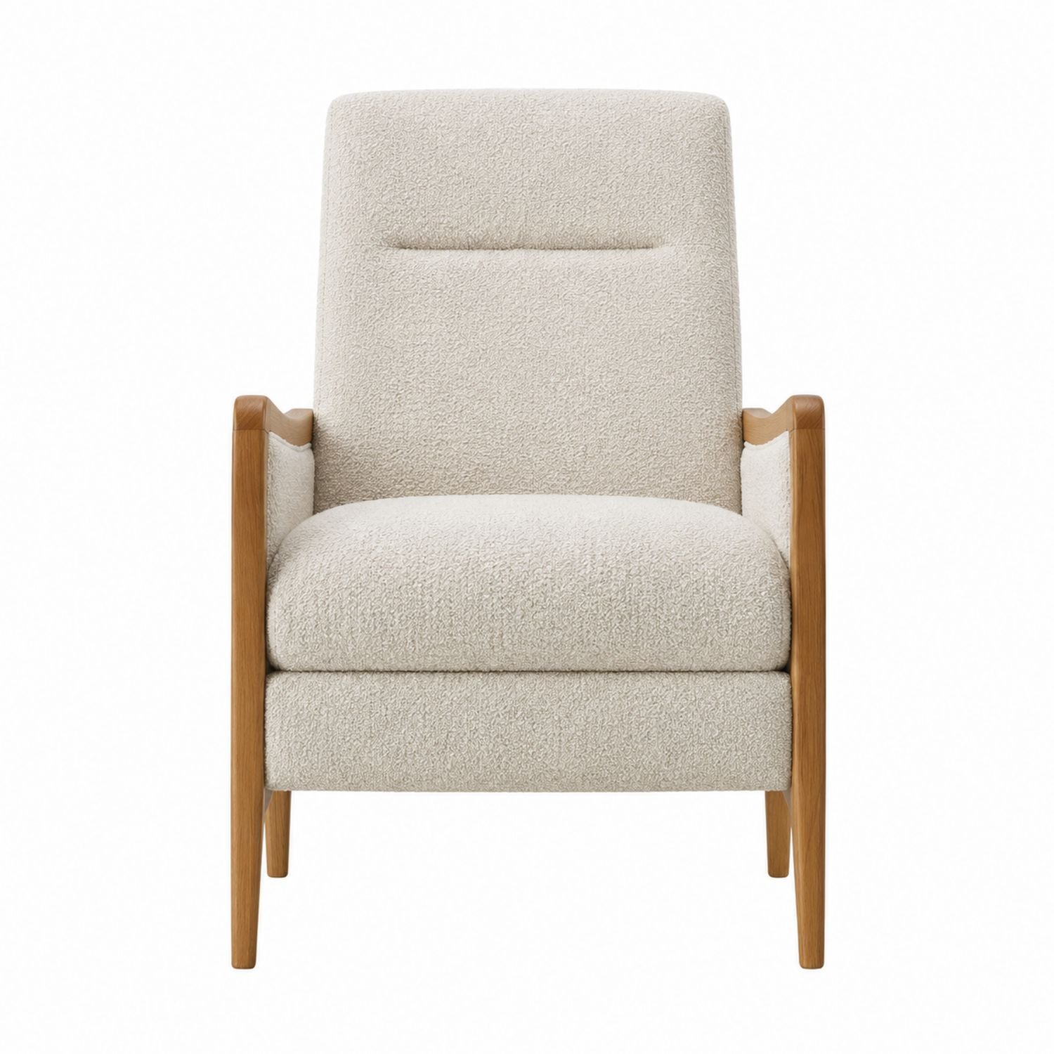 Bouclé Fabric Upholstered Oak Wood Lounge Chair Beige 31.5in x 29.5in x 33.5in