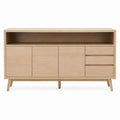 Oak Wood Sideboard with Three Doors and Three Drawers 150 cm