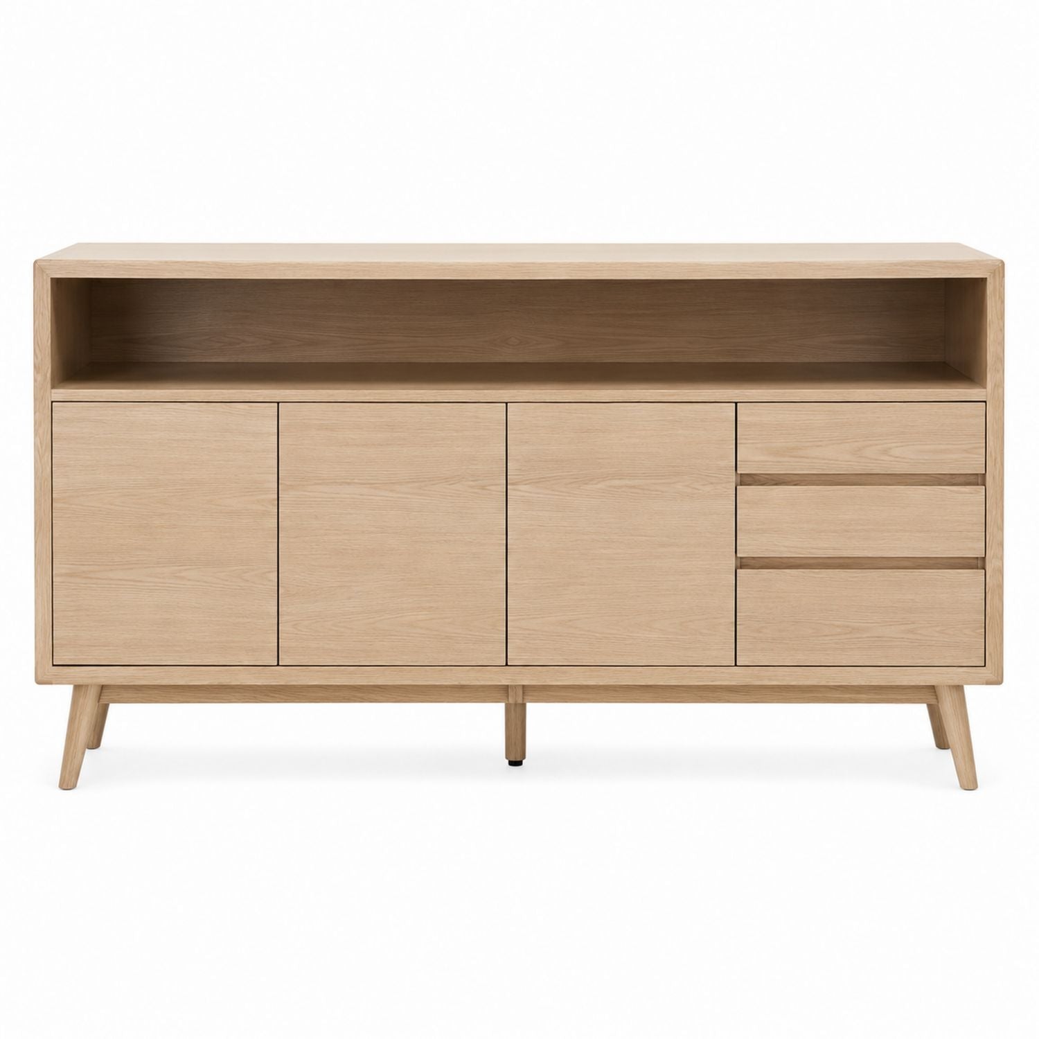 Oak Wood Sideboard with Three Doors and Three Drawers 150 cm