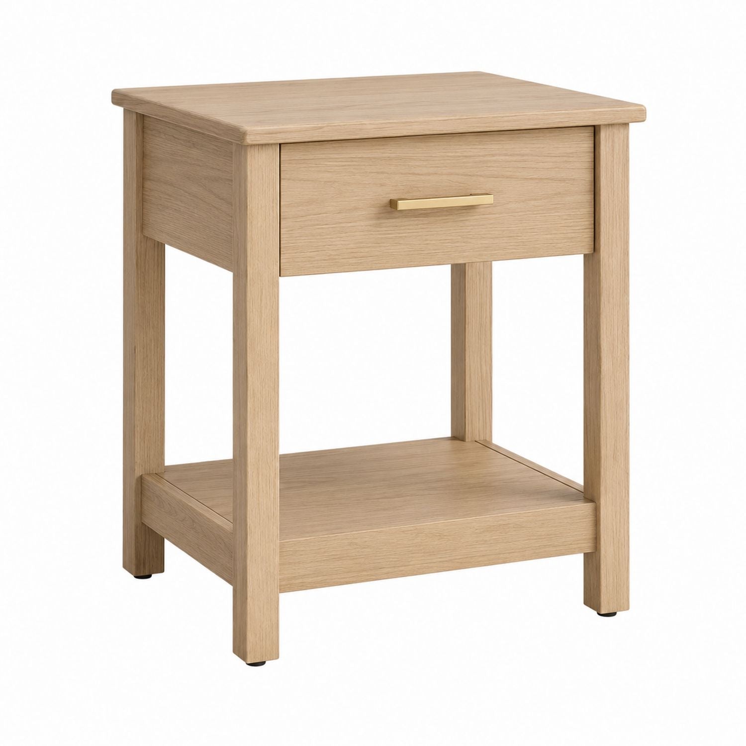 Wooden Nightstand with Drawer and Shelf Natural Oak 17.7in x 13.8in x 21.7in