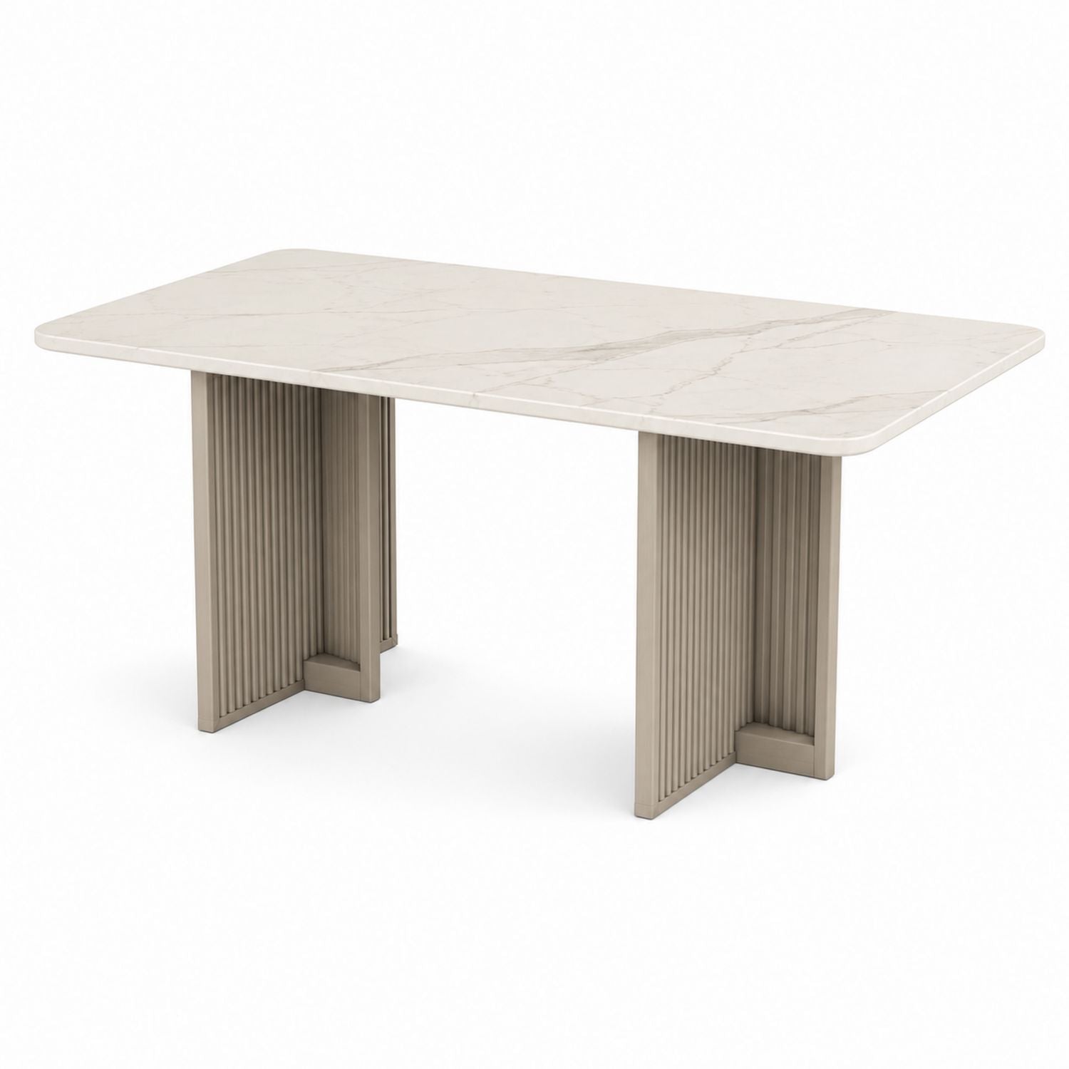 Rectangular Marble Dining Table with Powder-Coated Steel Legs