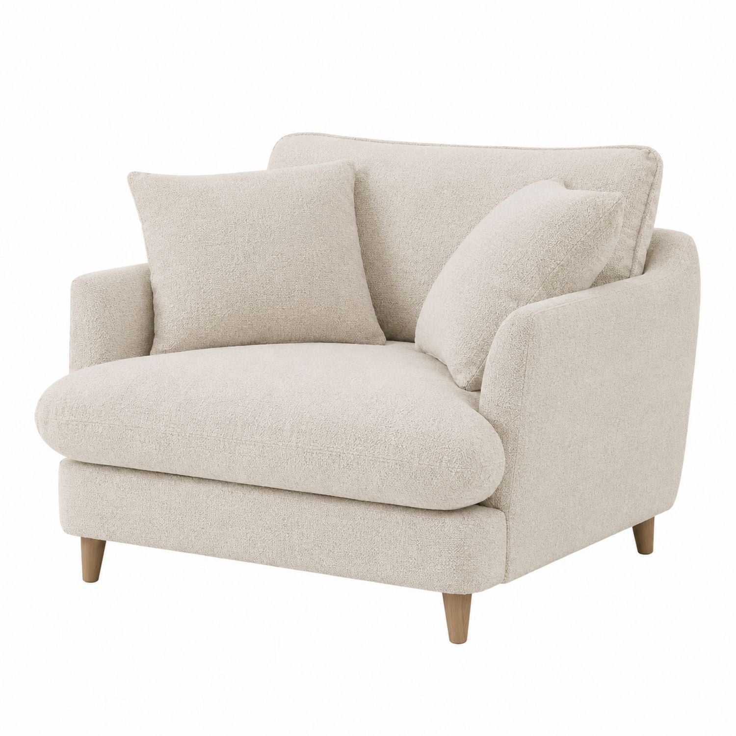 Beige Boucle Armchair with Wooden Legs