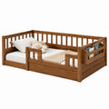 Wooden Toddler Bed with Safety Rails and Bookshelf, Brown, 140cm x 70cm