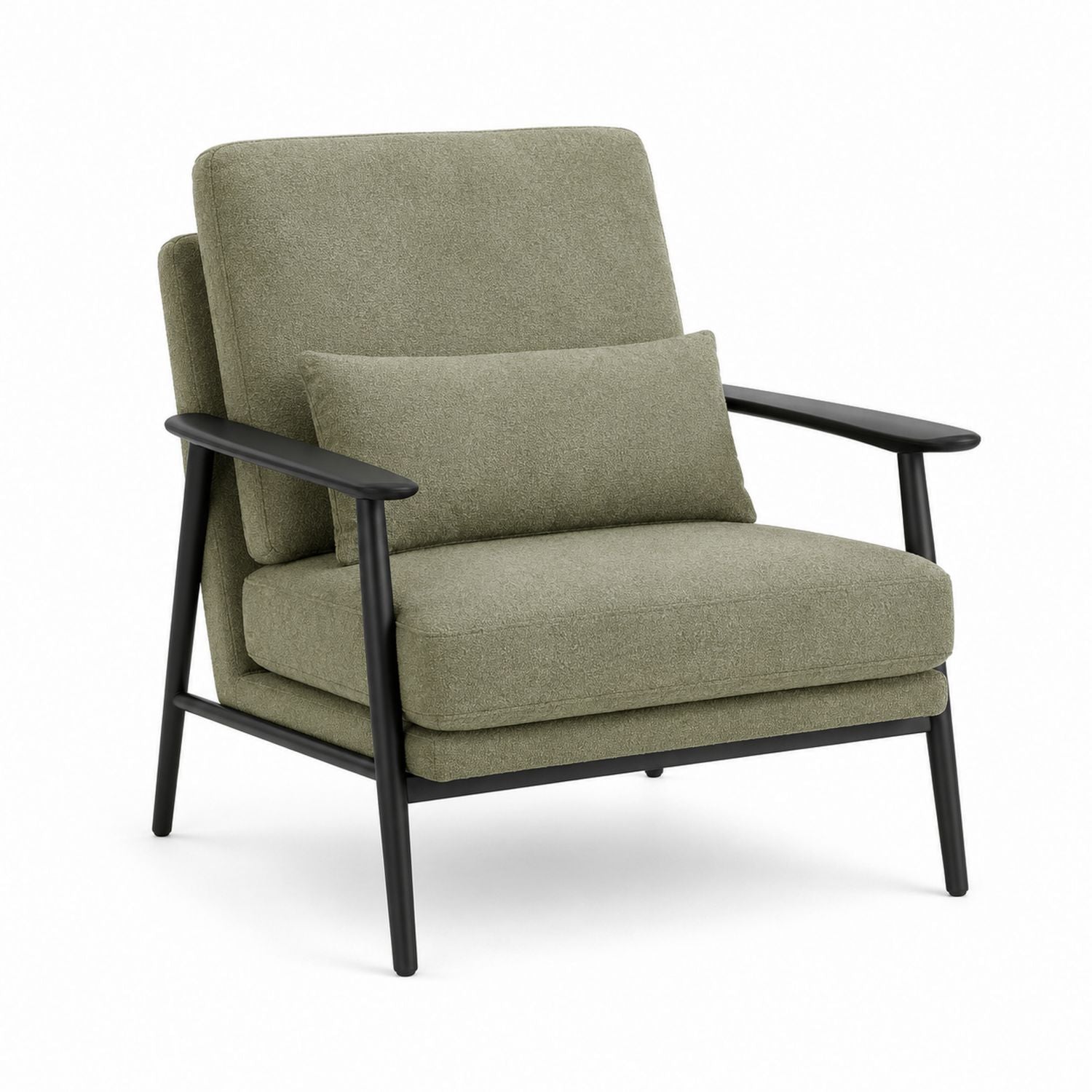 Olive Upholstered Armchair with Metal Frame