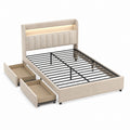 Beige Twin Bed with Metal, Fabric Upholstery, and Storage Drawers