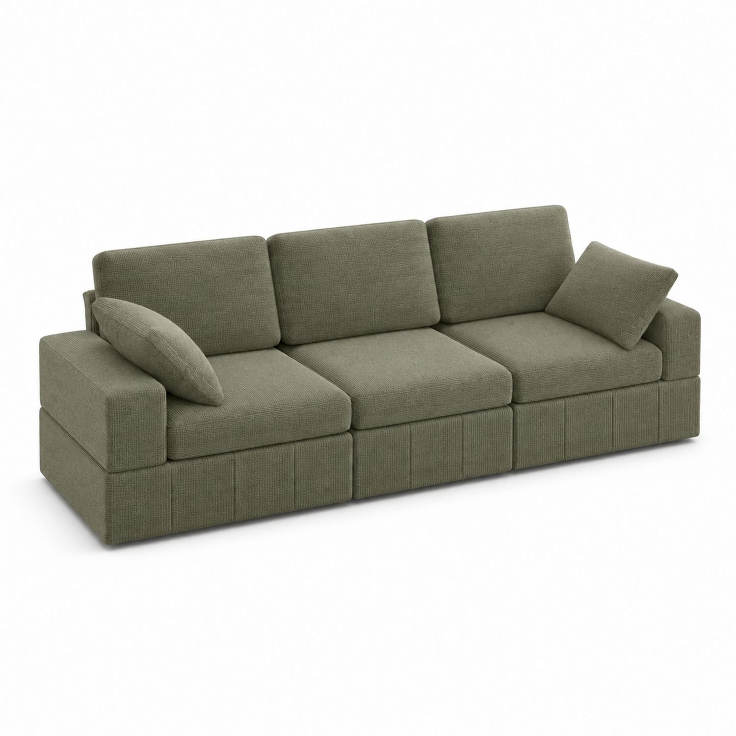 Olive Green Three-Seat Fabric Sofa 220cm