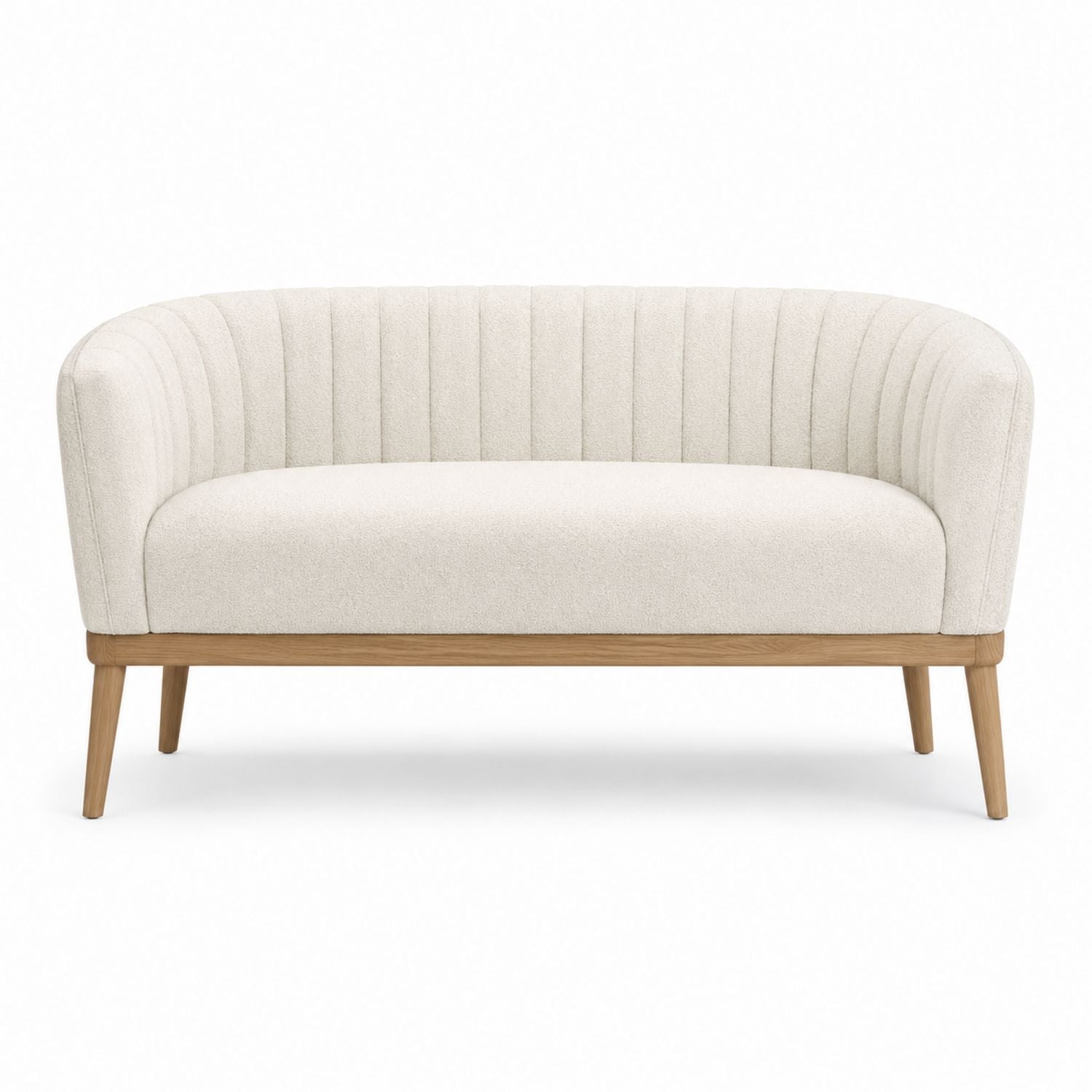 Cream Boucle Fabric Sofa with Oak Frame, 150cm