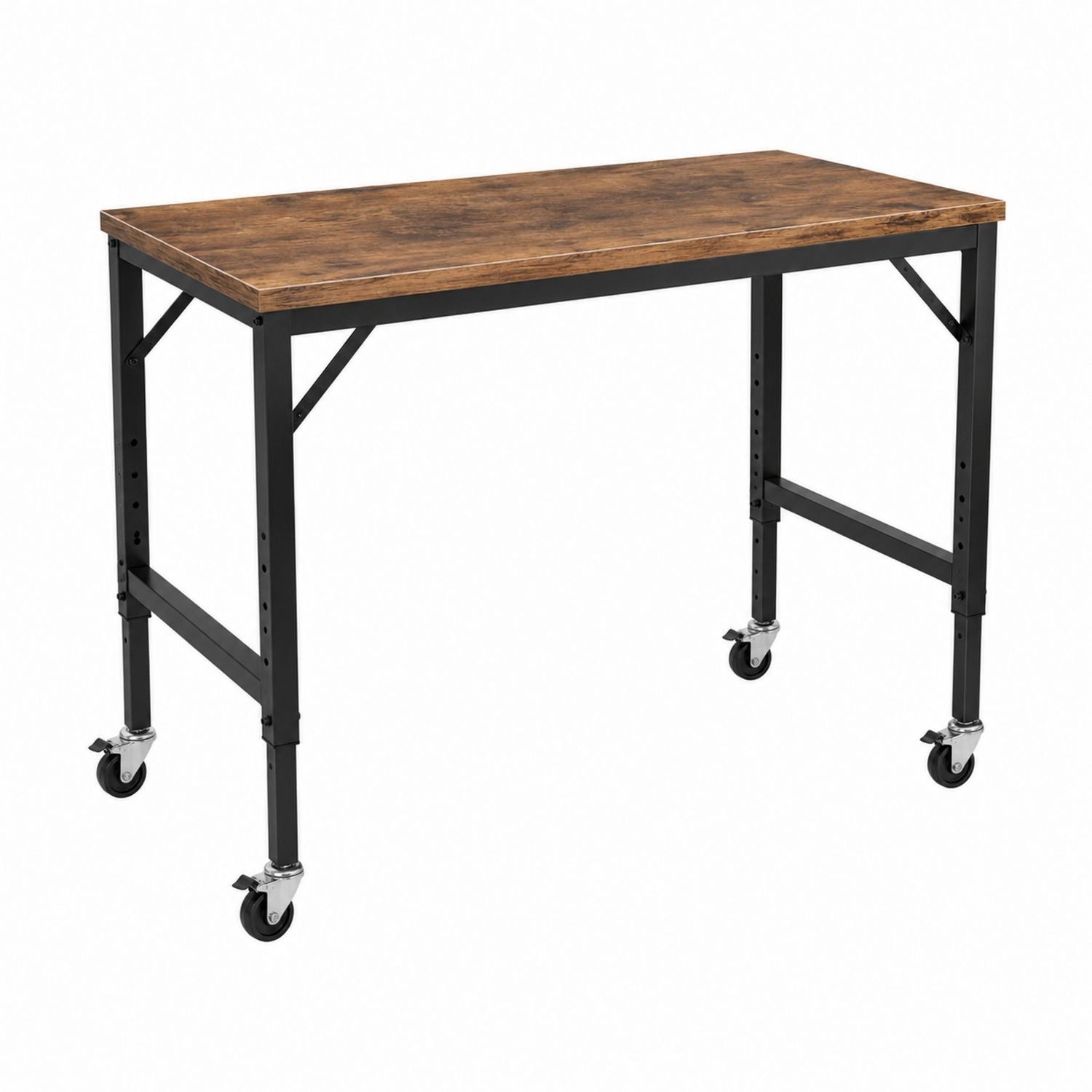 Adjustable Height Desk with Wood and Steel Frame on Wheels