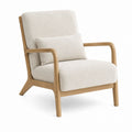 Beige Fabric Armchair with Solid Oak Frame