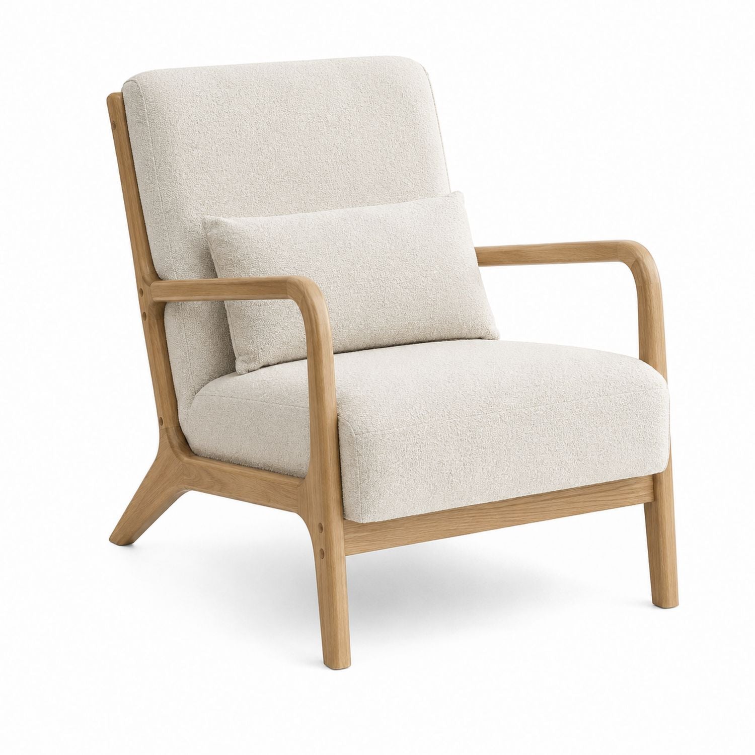 Beige Fabric Armchair with Solid Oak Frame