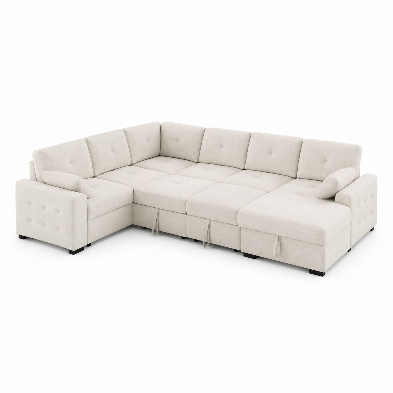 Beige Fabric Sectional Sofa with Storage