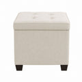 Linen Fabric Storage Ottoman with Solid Wood Legs, Beige 31.5in x 31.5in x 17.7in