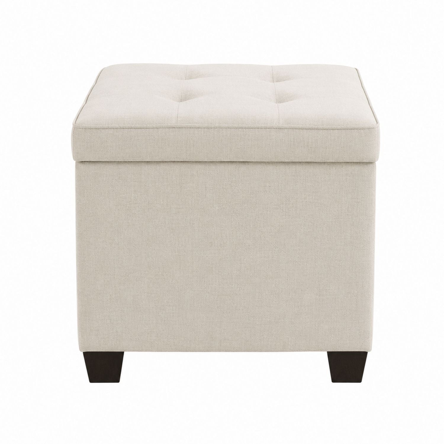Linen Fabric Storage Ottoman with Solid Wood Legs, Beige 31.5in x 31.5in x 17.7in