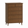 Walnut Wood 6-Drawer Dresser with Brass Knobs 120cm x 80cm x 45cm