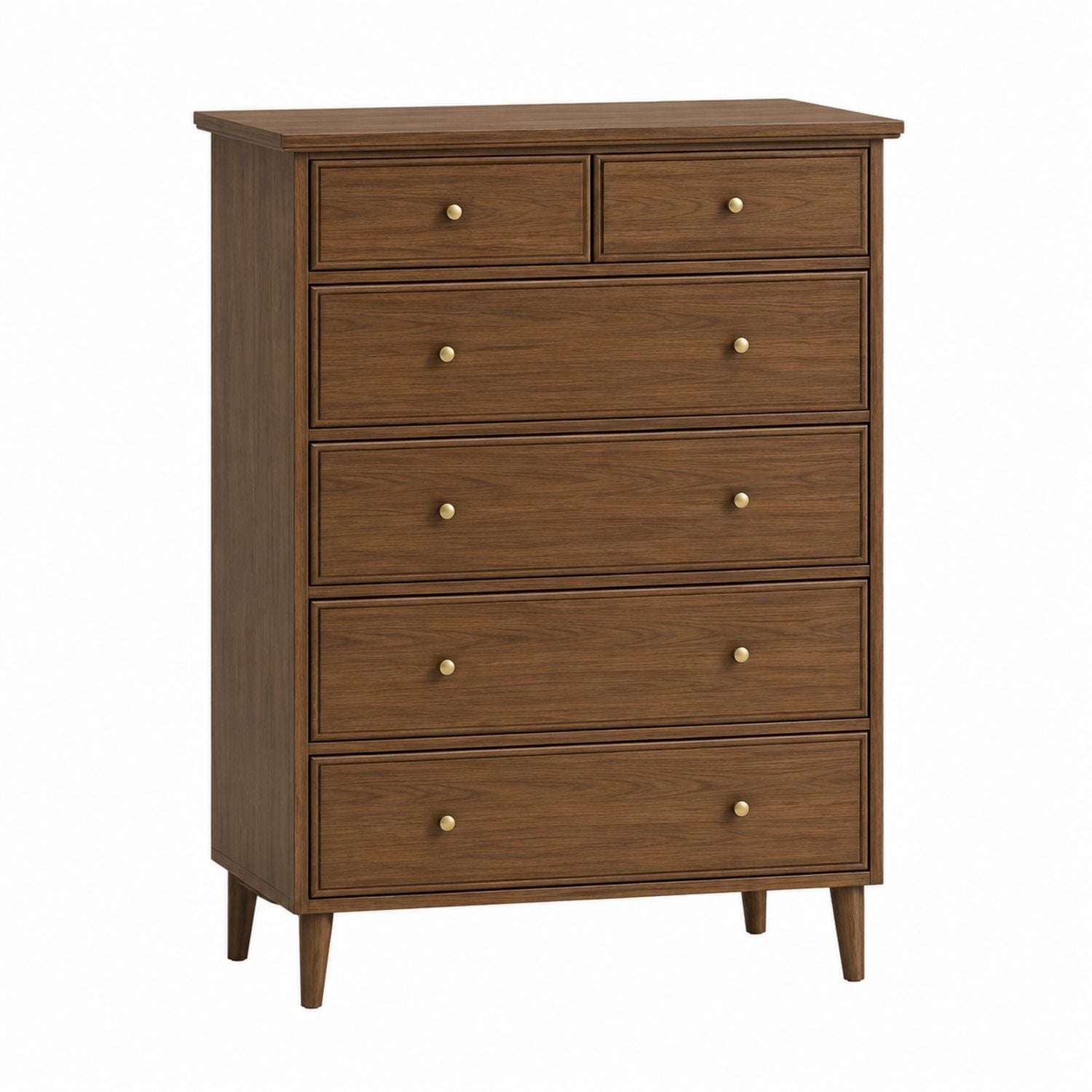 Walnut Wood 6-Drawer Dresser with Brass Knobs 120cm x 80cm x 45cm