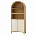 Arched Wood Bookcase with Shelves and Cabinet Natural Beech 180cm