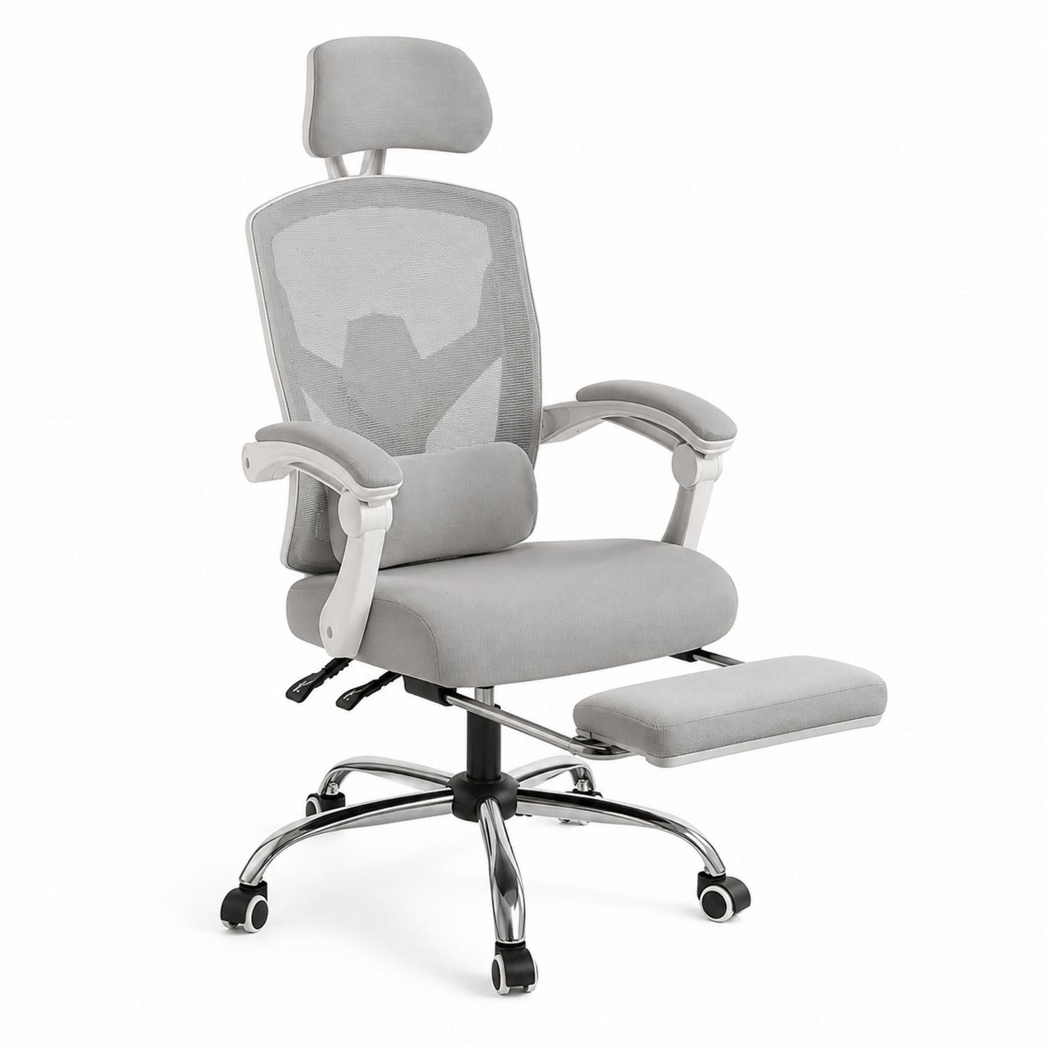 Ergonomic Office Chair with Mesh Backrest and Polyester Fabric in Gray