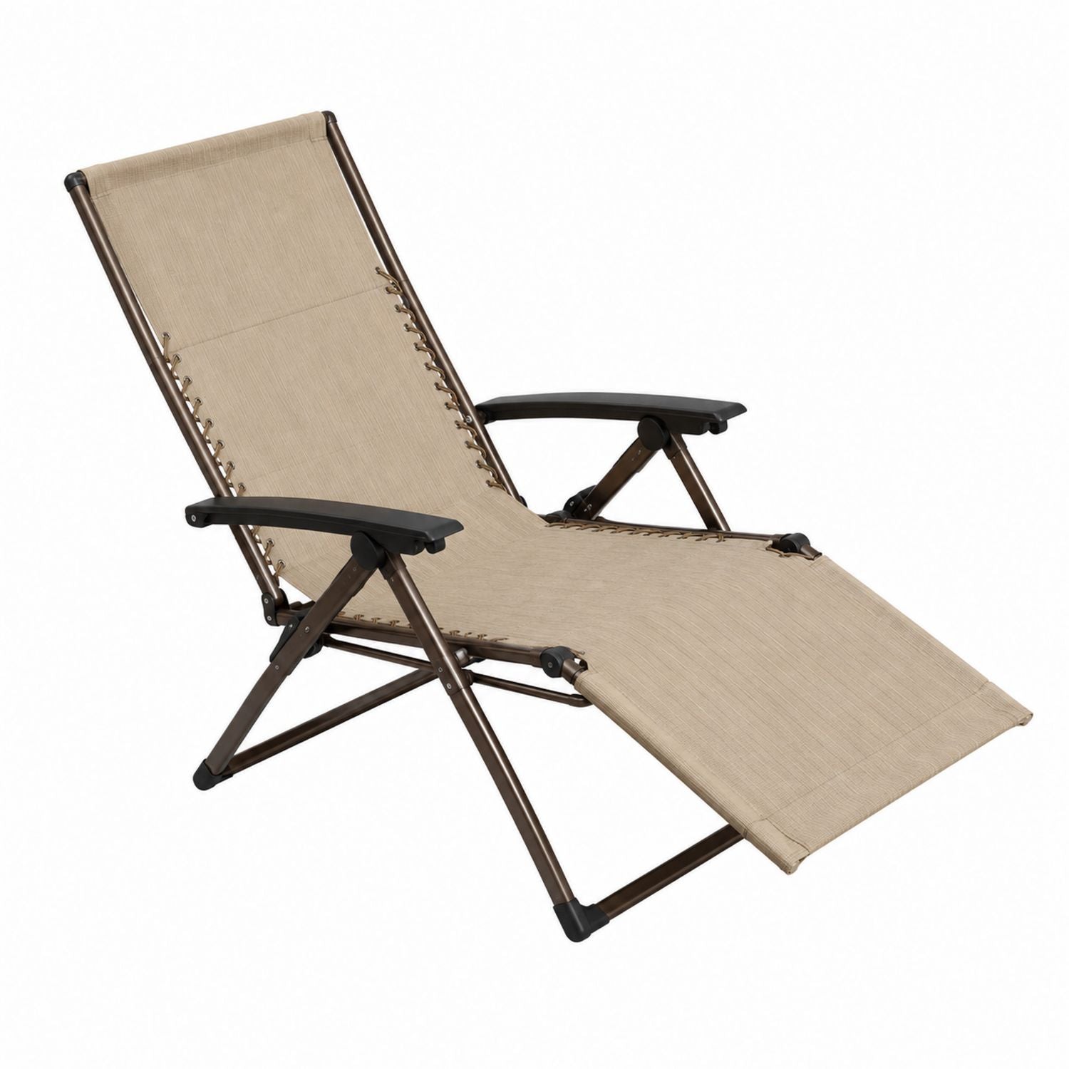 Outdoor Folding Recliner Chair Steel Frame Beige Textilene Adjustable