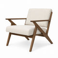Wood Lounge Chair Upholstered Fabric Beige 29.5in x 33.5in x 30.7in