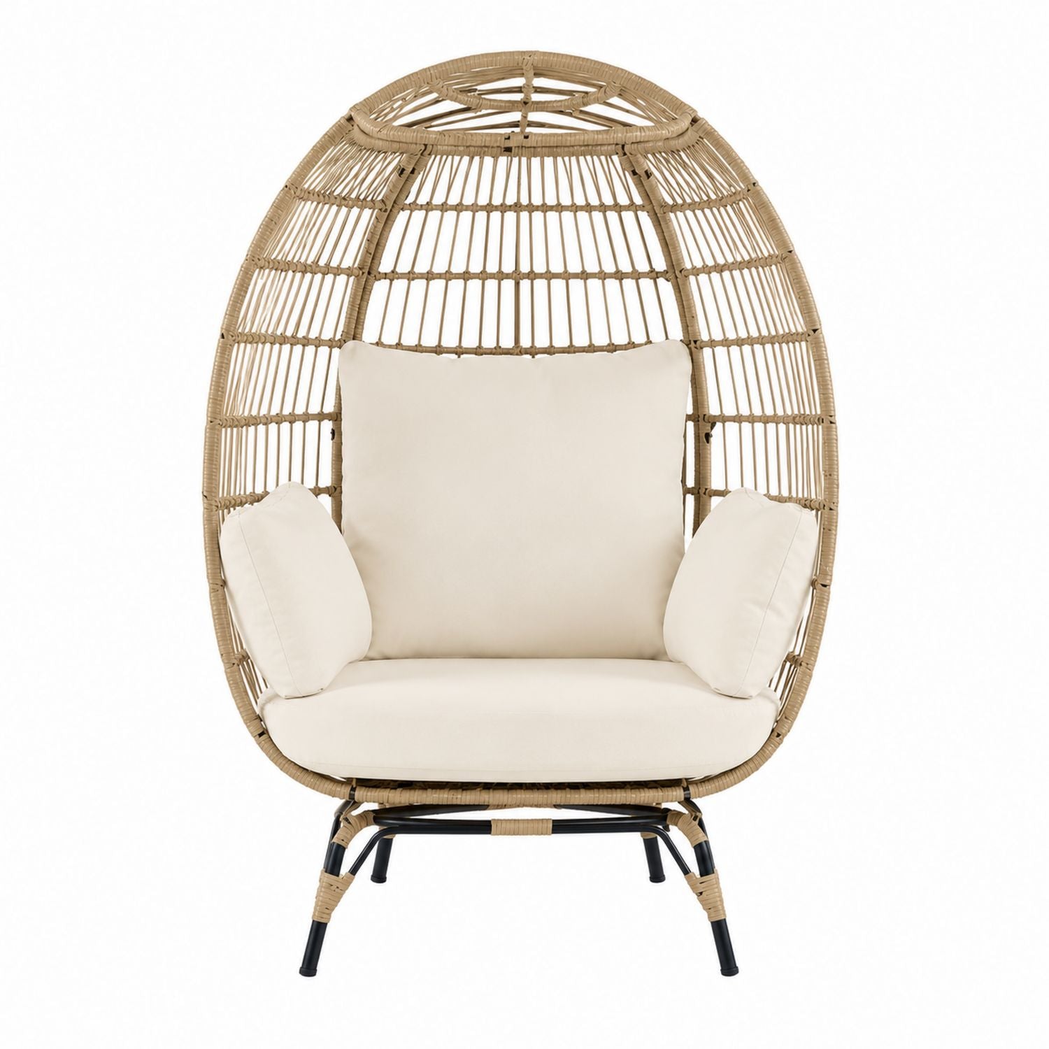 Wicker Egg Chair with Cushions Beige 150 cm x 85 cm x 90 cm