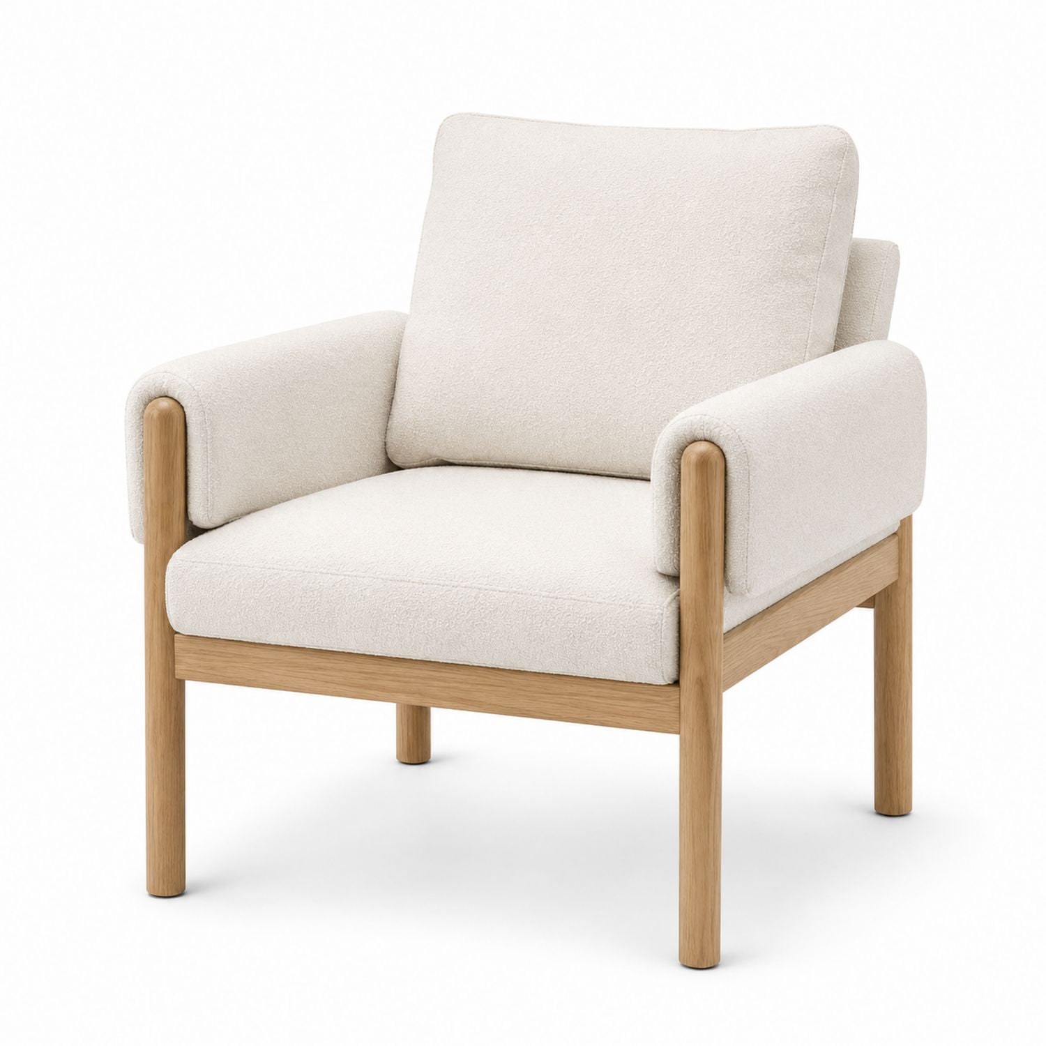 Lounge Chair Solid Wood Frame Polyester Beige Upholstery
