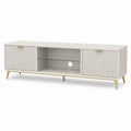 Modern Wood TV Stand with Tempered Glass Shelf 180cm White