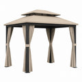 Outdoor Gazebo Steel Frame Polyester Canopy with Curtains Beige 300x300x270 cm