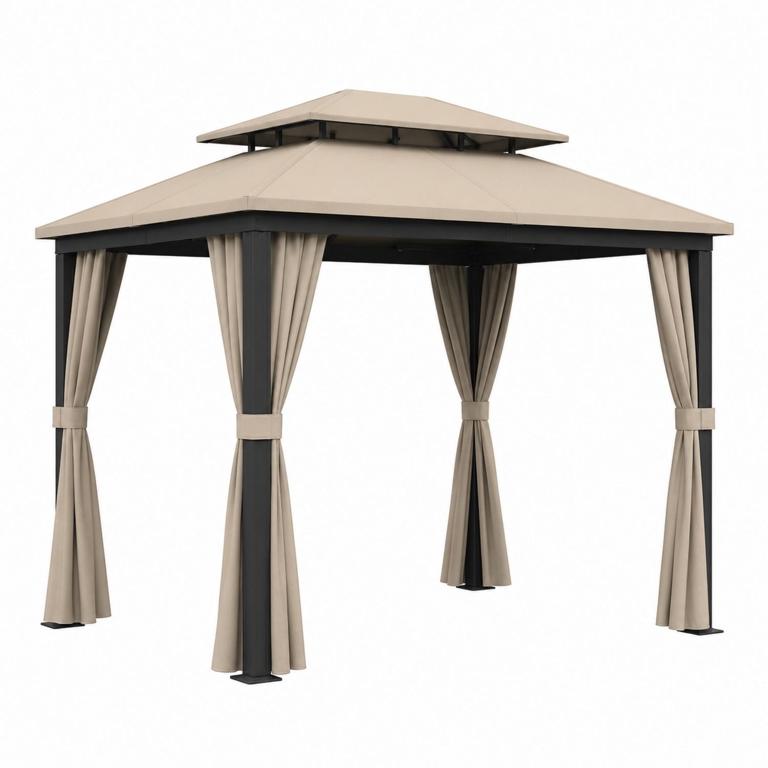 Outdoor Gazebo Steel Frame Polyester Canopy with Curtains Beige 300x300x270 cm