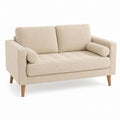 Beige Fabric Two-Seater Sofa with Wood Legs