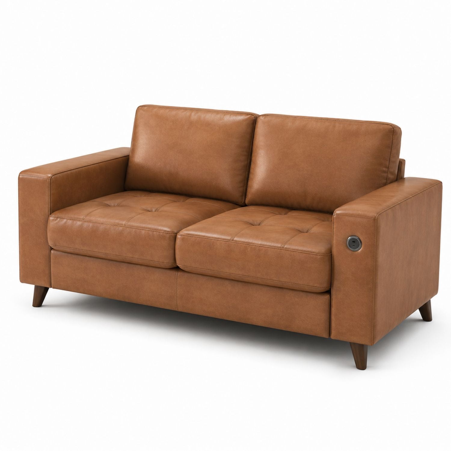 Brown Faux Leather Sofa with USB Ports 182cm