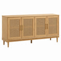 Wood Sideboard with Rattan Doors, Oak, 160x40x80 cm