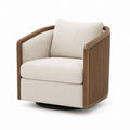 Walnut Frame Swivel Armchair with Bouclé Fabric