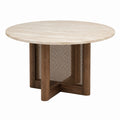 Round Dining Table with Travertine Top and Wood Cane Base 150cm