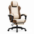 Office Chair PU Leather Reclining Swivel High Back with Footrest Beige/Brown