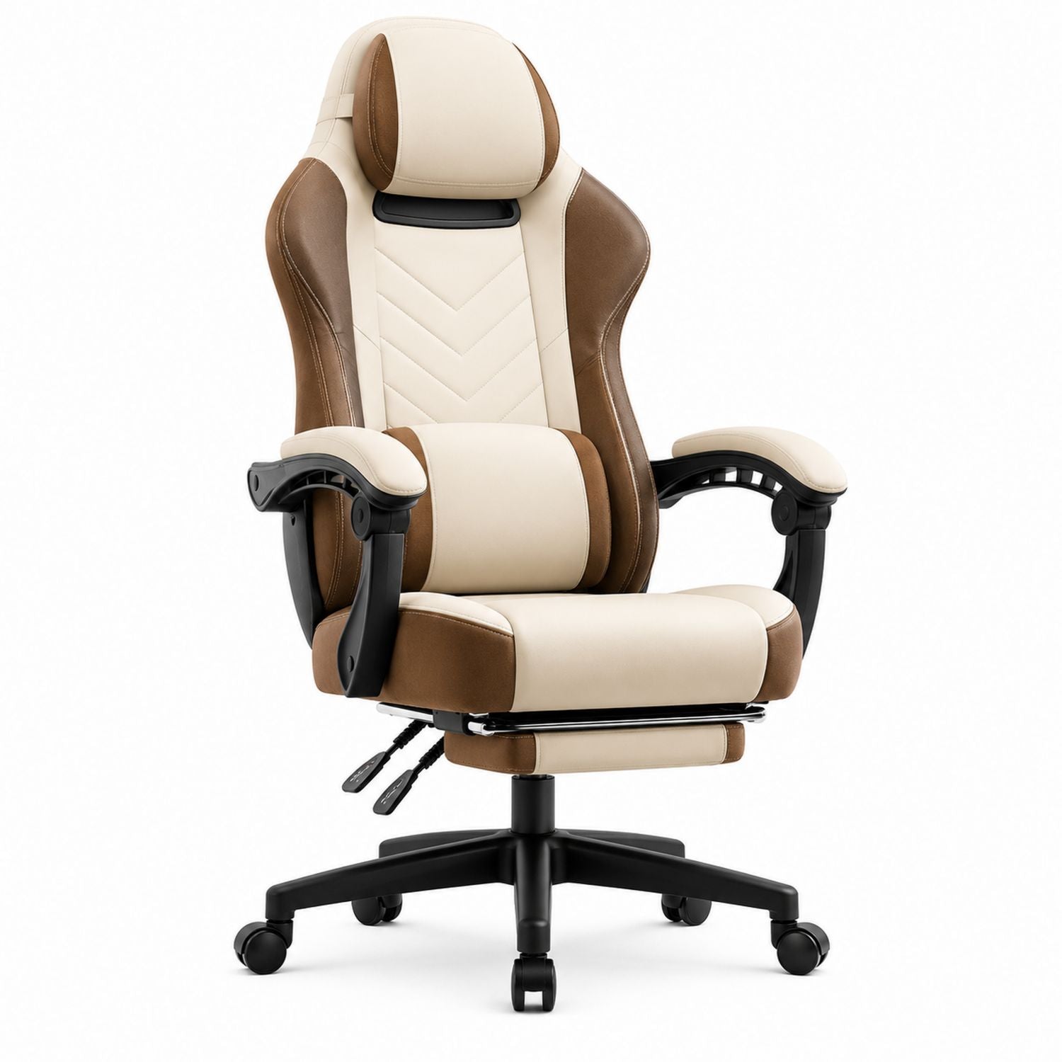 Office Chair PU Leather Reclining Swivel High Back with Footrest Beige/Brown