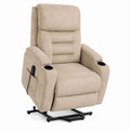 Beige Microfiber Electric Recliner with Cup Holders and Remote Control