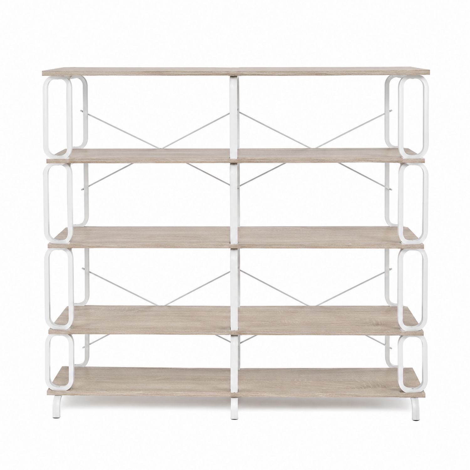 5-Tier Particleboard and Steel Open Bookcase with Natural Finish
