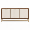 Wood and Ribbed Fabric Sideboard with Metal Base in Brown and Cream