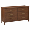 Walnut Wood Dresser with 6 Drawers and Metal Handles