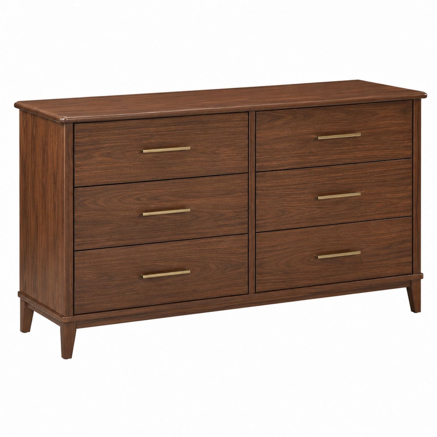 Walnut Wood Dresser with 6 Drawers and Metal Handles