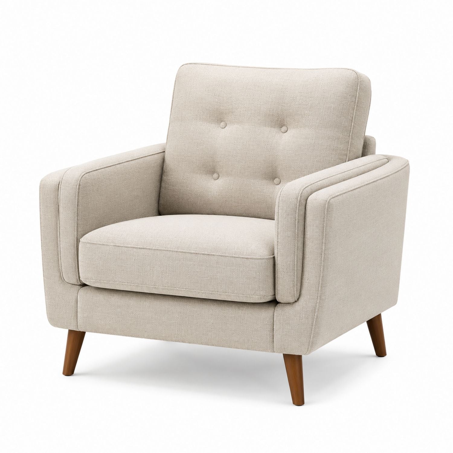Linen Armchair Solid Wood Frame Beige 75cm Height 85cm Width 80cm Depth