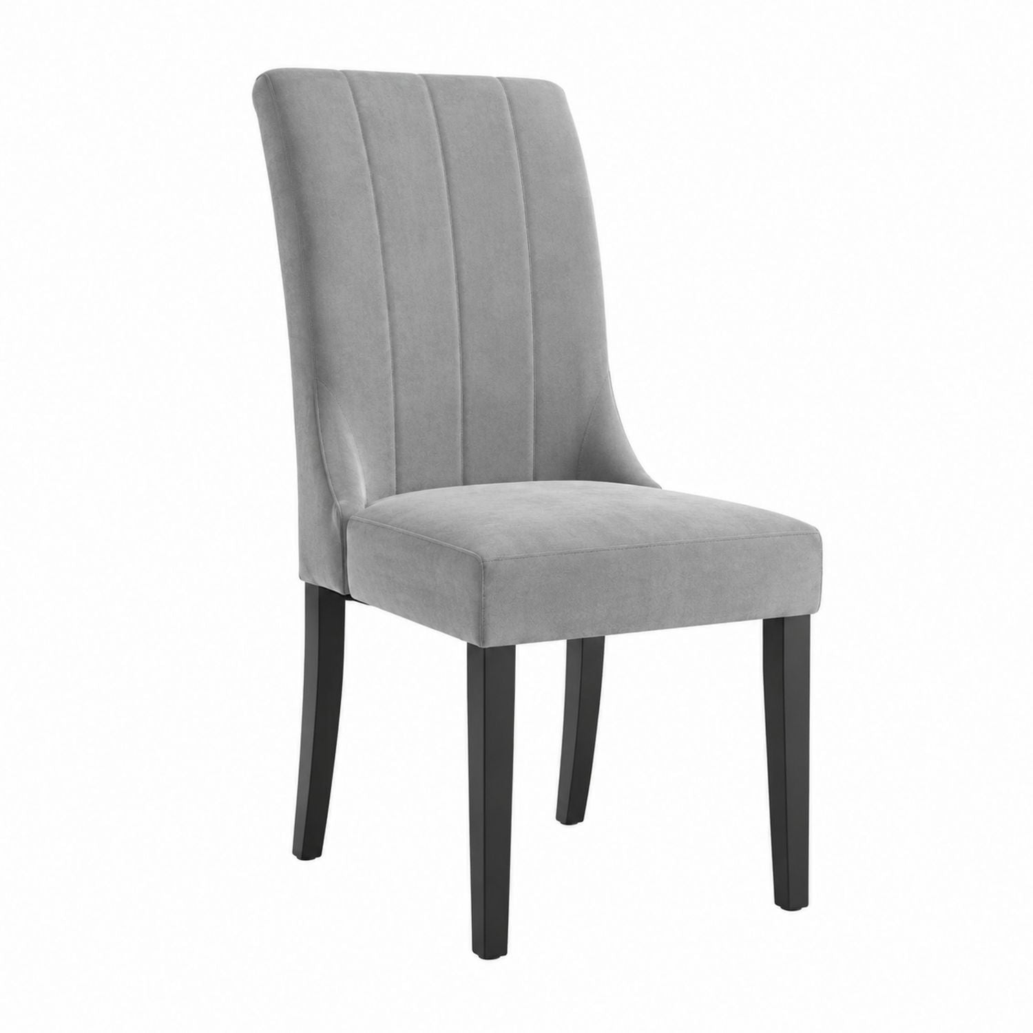 Gray Velvet Upholstered Dining Chair with Solid Wood Frame